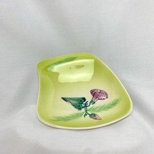 Vintage Carltonware Hand Painted Purple Morning Glory Flower Green Dish/Trinket